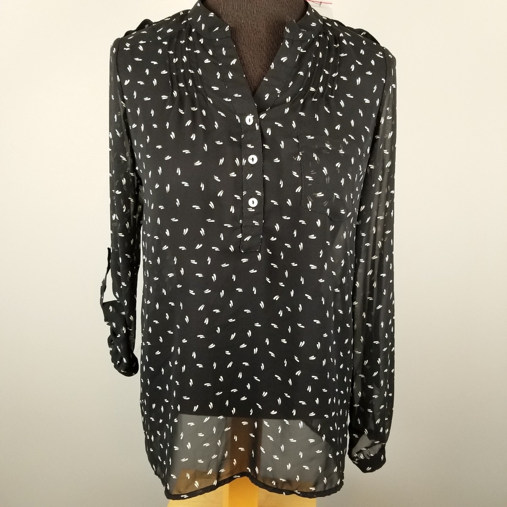 Sweet Rain sheer black button sleeve blouse